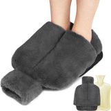 Merkloos Voetverwarmer 2 liter warmwaterkruik - Voetenwarmer zonder stroom - Zachte en warme voetwarmer grijs - Dames/Heren/Kinderen - 38 x 32 cm