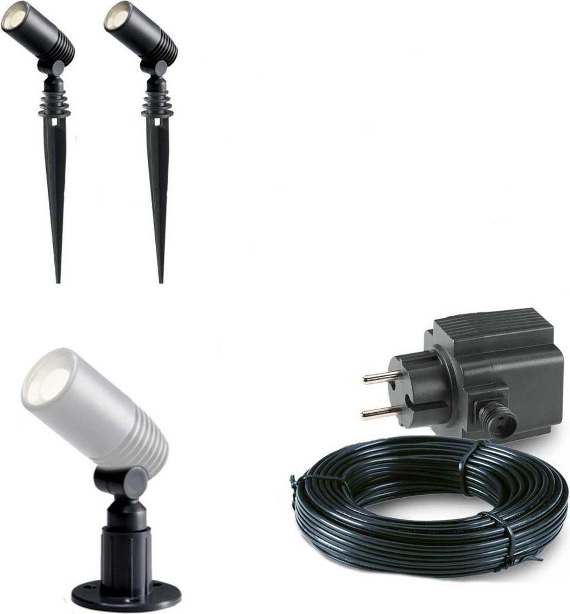 ABC-LED 2x LED grond spot - 12V - 2 watt - complete set - zwart
