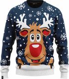 JAP Christmas Kersttrui - Maat S - Unisex - Donker blauw - Rudolf Rendier