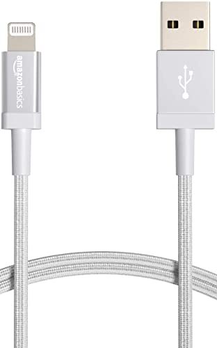 Amazon Basics Amazon Basics – Verbindingskabel Lightning naar USB-A, met nylon omvlochten, MFi-gecertificeerde oplaadkabel voor iPhone, zilver, 1,8 m