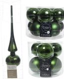 Decoris Kaemingk B.V. Compleet glazen kerstballen pakket donkergroen glans/mat 33 stuks met piek glans - 20x 6 cm - 12x 8 cm
