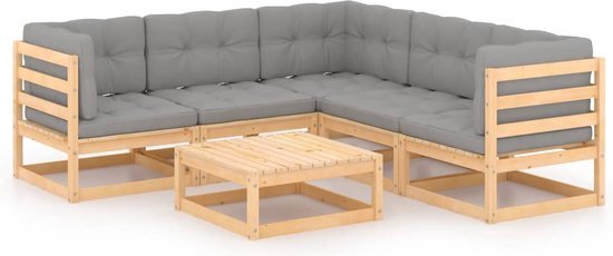 vidaXL 6-delige Loungeset met kussens massief grenenhout