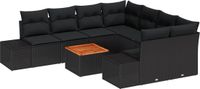 vidaXL Tuinbank Set 9-delig Zwart Polyrattan