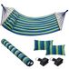 Bakaji Hangmat voor de tuin, tweepersoonsbed, 2-zits, 232 x 148 cm, transparante houten stangen, overtrek van katoen met 2 kussens en riemen, modern design, voor tuin, terras, camping (blauwe strepen)