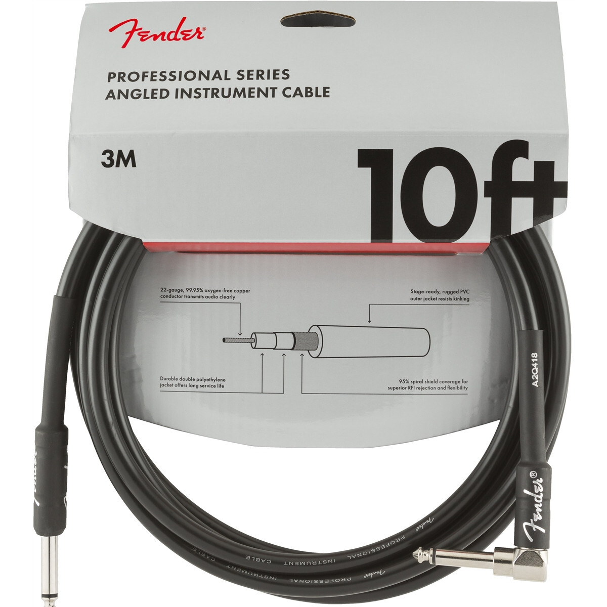 Fender Professional Series Black jackkabel 3m haaks