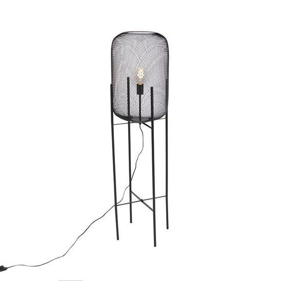 QAZQA Bliss Mesh - Moderne Vloerlamp - Zwart