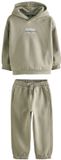 Next Jongens Set van joggingbroek met hoodie in relaxte pasvorm en van zware stof - Groen