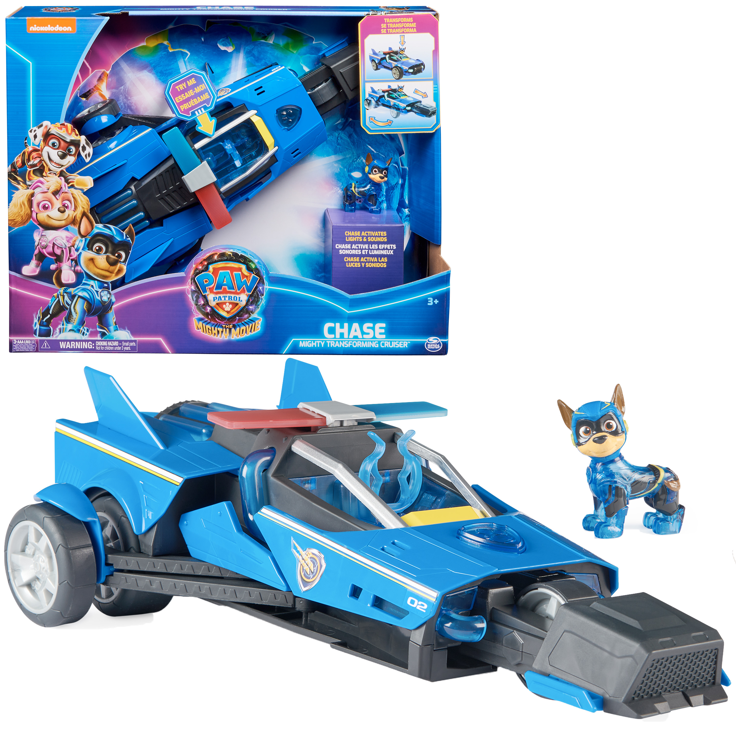 Spin Master PAW Patrol The Mighty Movie - Chase&#39;s Raceauto - Transformerende-speelgoedauto met licht en geluid - inclusief Chase-actiefiguur