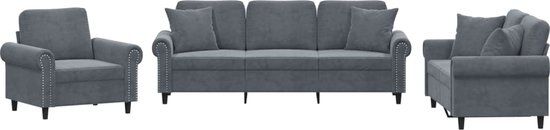 vidaXL 3-delige Loungeset met kussens fluweel donkergrijs