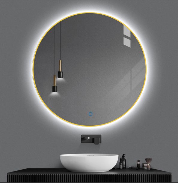 Badkamerplanet Badkamerspiegel Rond LED Goud 100 cm met Spiegelverwarming