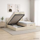 vidaXL Ottoman Bed with Mattress and Headboard, 2-piece, Cream Fabric
