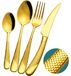 Gouden Hammered 24-Delige Bestekset met Ultra-Scherpe 2-in-1 Kartelmes
