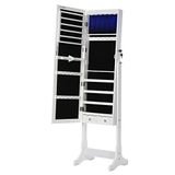 SONGMICS LED Verlichting Sieradenkast Spiegel Met 5 Legplanken En 2 Kleine Laden Afsluitbaar JBC94W