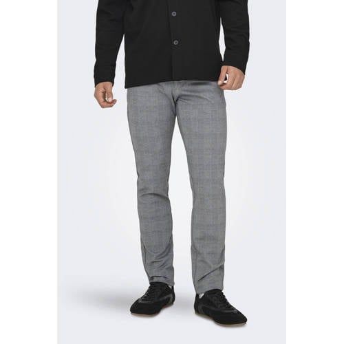 ONLY & SONS viscose slim fit geruite chino - grijs