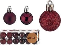 Krist+ kleine kerstballen - 36x stuks - wijn/bordeaux rood - kunststof - 3 cm