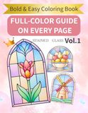 Full-Color Easy Adult Coloring Book: Stained Glass Flowers, Landscapes & Fruits for Seniors