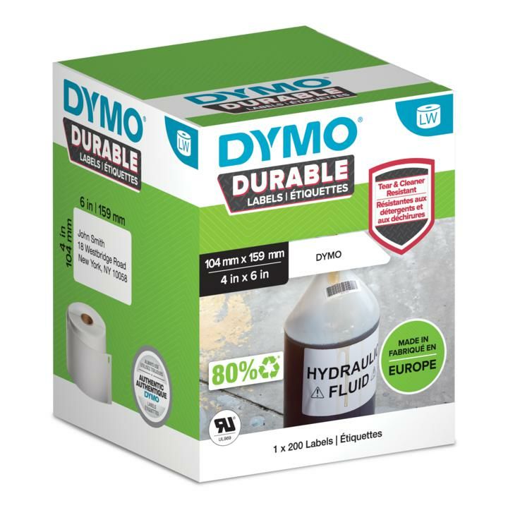 DYMO Durable - Zelfklevende printerlabel - Wit - Polypropyleen (PP) - 10,4 x 15,9 cm - 200 labels