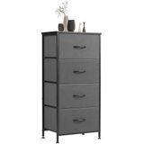 Sweetcrispy Commode met 4 laden, stoffen ladekast, smalle kast, commode slaapkamer, industriële stijl voor woonkamer, kinderkamer, hal opbergkast, lichtgrijs
