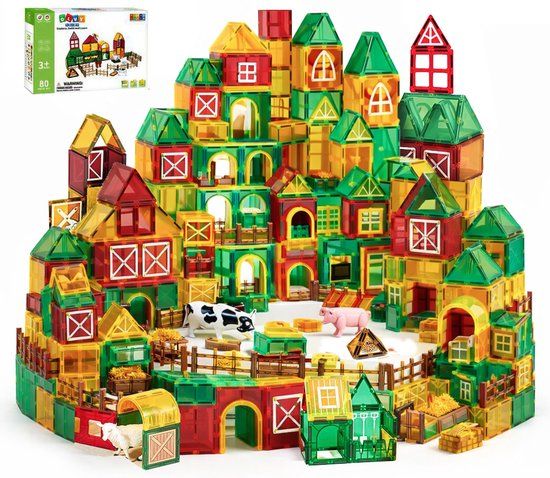 Olvy Magnetic Tiles - 80 Stuks - Boerderij - Educatief & Constructie Speelgoed