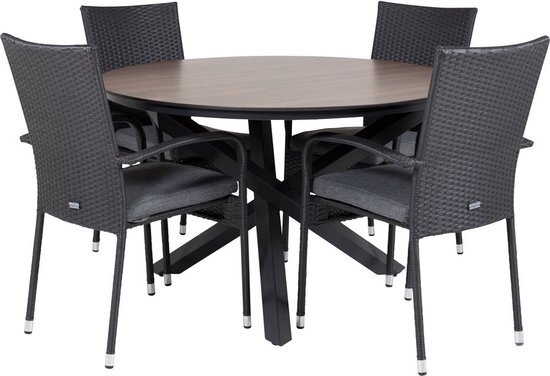 Llama tuinmeubelset tafel &#216;120cm en 4 stoel Anna zwart, bruin.