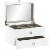 Item International Sieradenkist/juwelenkist met lade wit van hout 20 x 13 x 12 cm
