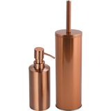 MSV Toiletborstel in houder 27 cm/zeeppompje badkamer set Kyoto - Metaal/rvs - koper