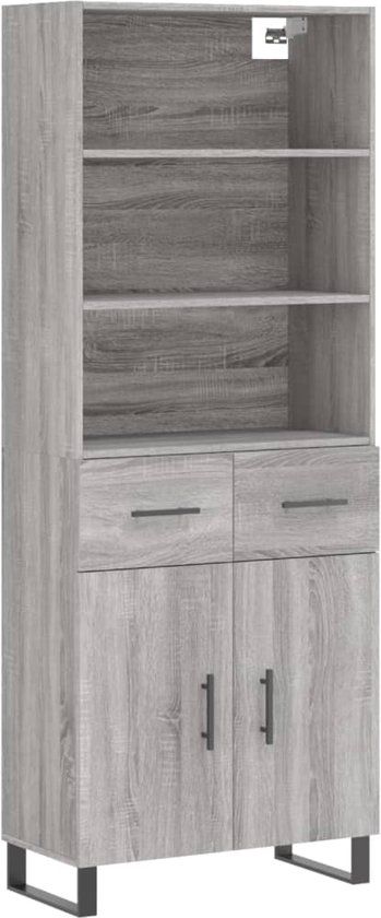 vidaXL Hoge kast bewerkt hout grijs sonoma eikenkleurig 69,5x34x180 cm