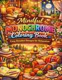 Mindful Monochrome Coloring Book: Cozy Detailed Designs for Relaxation