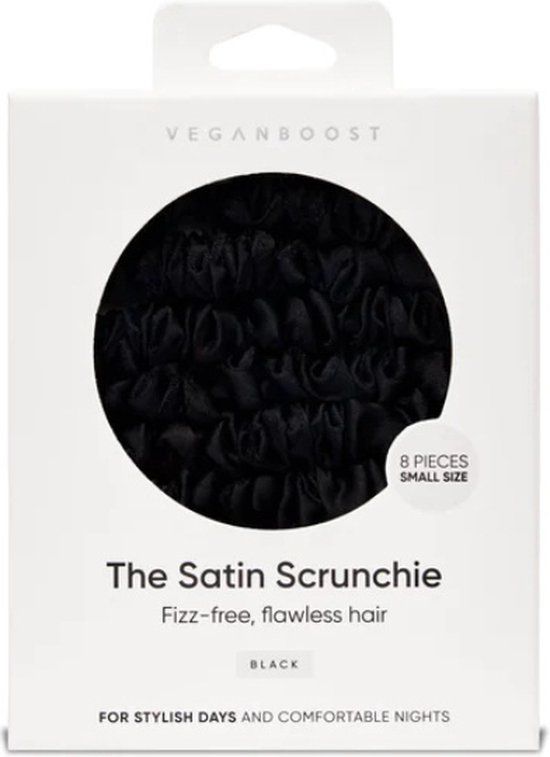 VeganBoost Satin Scrunchies Black - 8 stuks