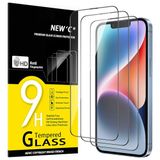 NEW'C 3 Stuks, Full Coverage Screen Protector voor iPhone 14, iPhone 13, iPhone 13 Pro (6,1 inch), Zwarte Rand Volledige Dekking Gehard Glas Film Schermbeschermer, ultra resistent