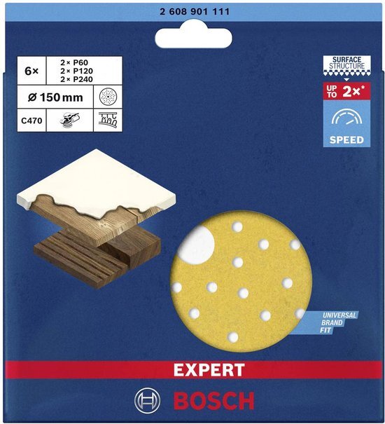 Bosch Accessories EXPERT C470 2608901111 Excenterschuurpapierset Geperforeerd (&#216;) 150 mm 6 stuk(s)