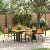 vidaXL Tuin Eettafel Set 7-delig Zwart/Bruin Poly Rattan