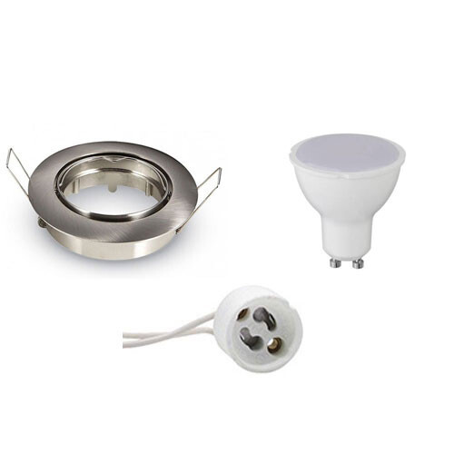 BES LED LED Spot Set - Aigi - GU10 Fitting - Inbouw Rond - Mat Chroom - 4W - Helder/Koud Wit 6400K - Kantelbaar Ø82mm