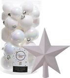 Decoris Boules de Noël 31 pièces - Blanc nacré - Plastique - Mat/Brillant/Paillettes Mix