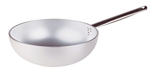 Pentole Agnelli wok met vlakke bodem, aluminium, met roestvrijstalen handgreep, zilver