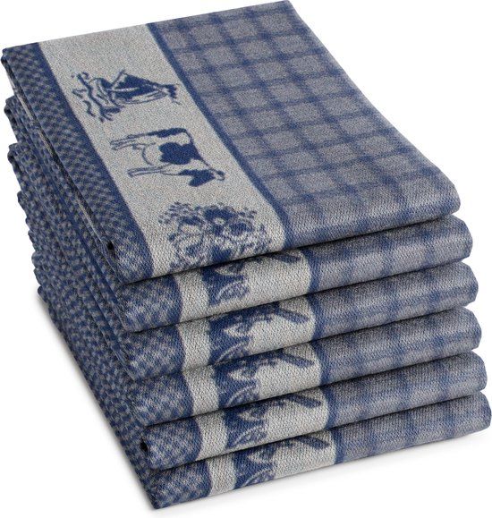 Theedoek Dutchie - Blauw - 60 x 65 cm - Set van 6 stuks