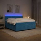 vidaXL Boxspringbed met matras en blauwe LED-verlichting, 200 x 200 cm, fluweel