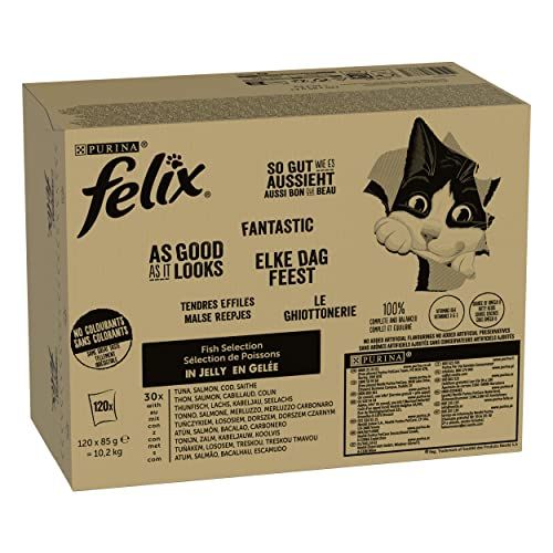 Felix Kattenvoer, net zo goed als het eruit ziet nat in gelei, vis-soortenmix, 120 stuks (120 x 85 g)