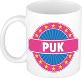 Bellatio Decorations - Puk voornaam - koffiemok - beker - wit/roze - 300 ml