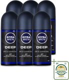 Nivea 6 x NIVEA MEN Deep Deodorant Roll-on met actieve kool - 50 ml - Voordeelverpakking - 6 stuks
