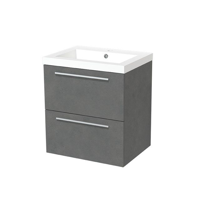 Maxaro Badkamermeubel 60cm Modulo Donkergrijs Beton 2 lades Vlak Wastafel Mineraalmarmer