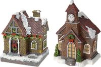 Merkloos / Sans marque Kersthuisjes 2x Kersthuisjes/kerstdorpje met gekleurde verlichting 13 cm - Kerstdorpen maken accessoires