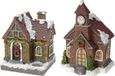 Merkloos / Sans marque Kersthuisjes 2x Kersthuisjes/kerstdorpje met gekleurde verlichting 13 cm - Kerstdorpen maken accessoires