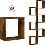 vidaXL Wandrekken kubus 6 st 30x15x30 cm gerookt eiken
