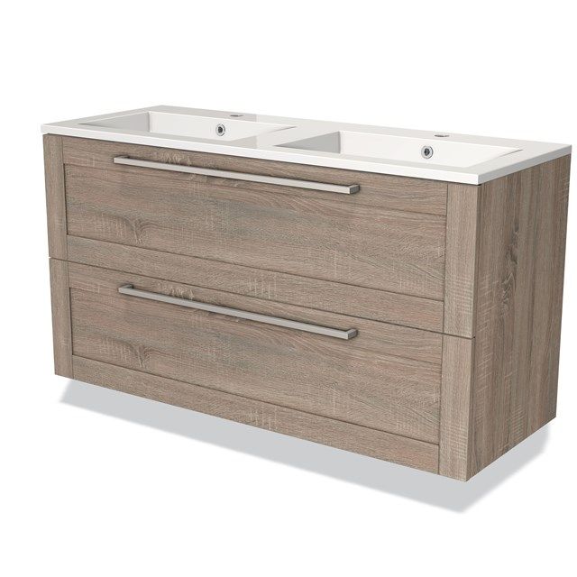 Maxaro Badkamermeubel 120cm Modulo Eiken 2 Lades Kader Wastafel Mineraalmarmer