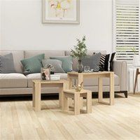 vidaXL Tables Gigognes 3 pcs Tables d'Appoint Tables Basses Tables de Canapé Bouts de Canapé Salle de Séjour Salon Chêne Sonoma Bois d'Ingénierie
