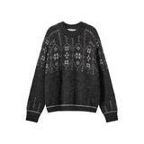 Sofie Schnoor girls gebreide noorse trui met print en wol - zwart/antraciet