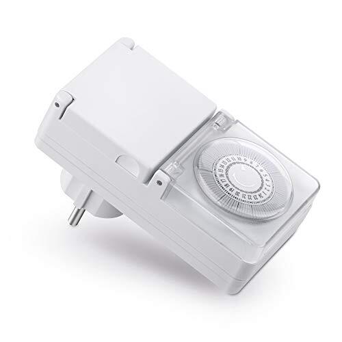 conecto Mechanische timer voor stopcontacten, binnen en buiten, 24 uur timer, 96 schakelsegmenten, IP44, 3500 W, wit