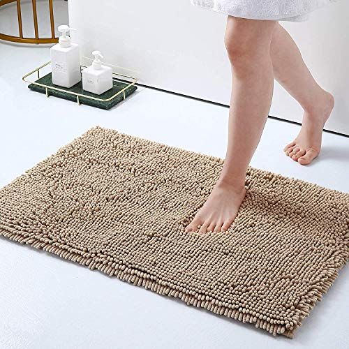 Homaxy antislip badmat microvezel chenille badkamer badmat absorberend hoogpolig badmat - 40 x 60 cm, beige
