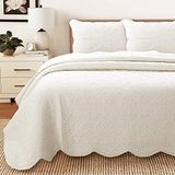 Cozy Line Home Fashions Victoriaanse medaillon massief ivoor matelasse reliëf 100% katoen beddengoed quilt set, dekbed, voor slaapkamer/logeerkamer (Blantyre - ivoor, koningin - 3 stuks)